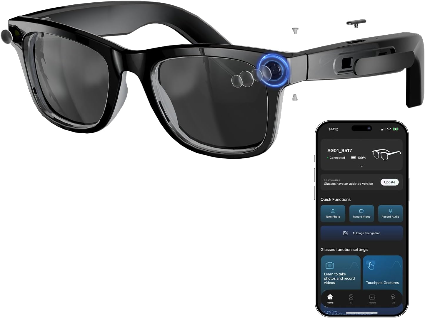 8MP AI Smart Glasses: 1080P Vi - Smart Glasses Lens ulasan dan harga