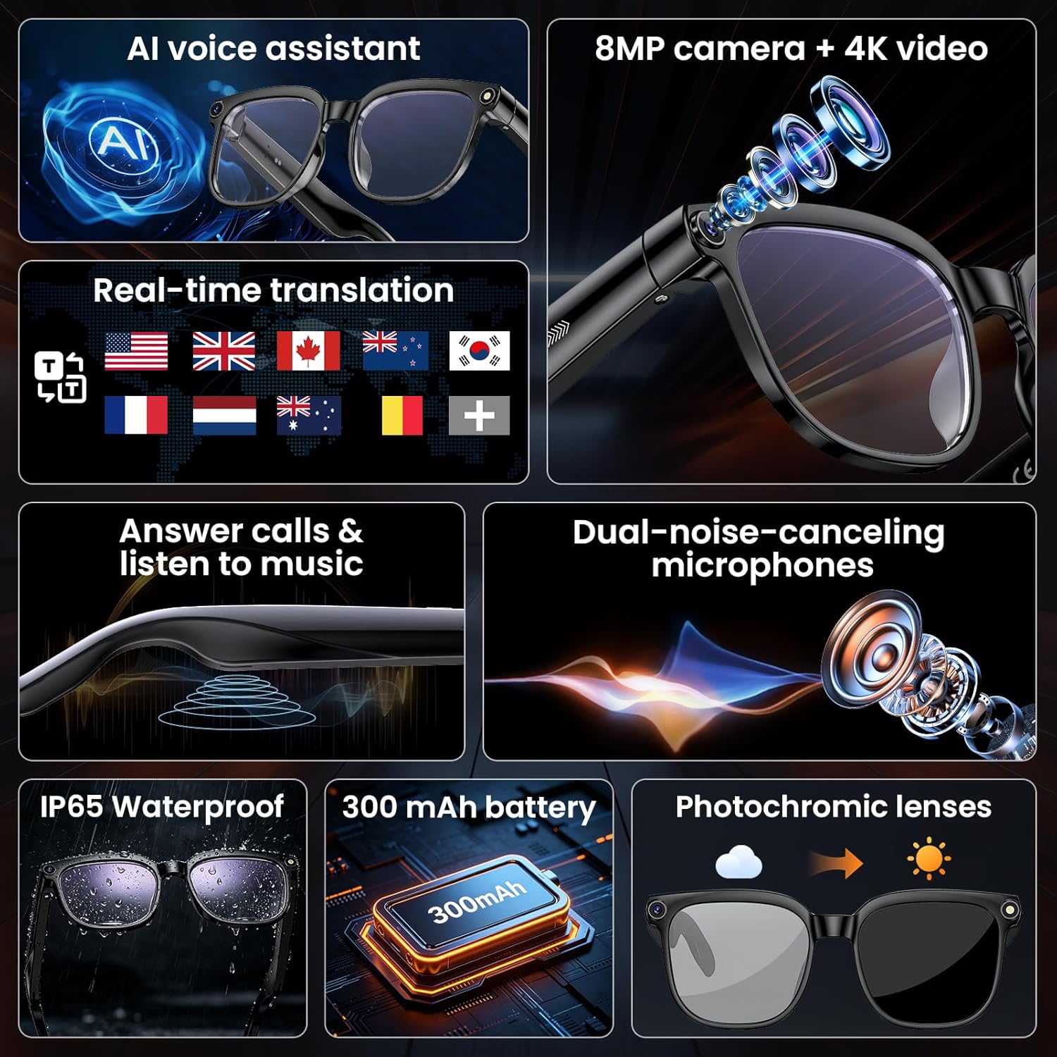 8MP Camera Smart Glasses: 4K P - Smart Glasses Lens ulasan dan harga